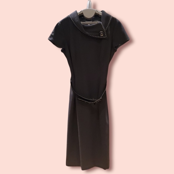 Tahari Vintage Inspired Rolled Collar Black Dress | Tahari ASL Essentials - Picture 3 of 6